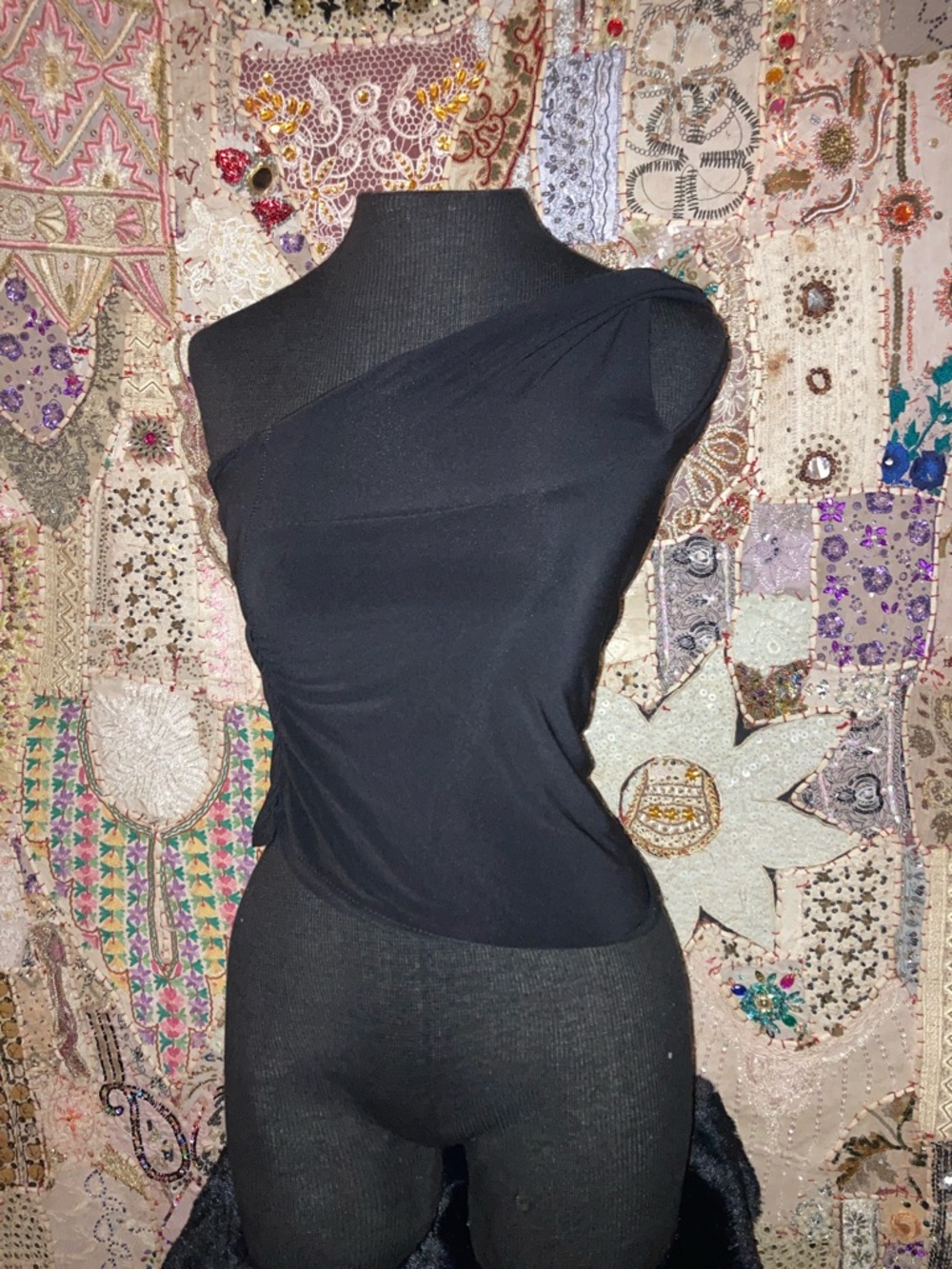 One-Shoulder Black Camisole Top by